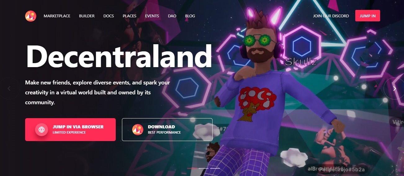 Сайт игры Decentraland