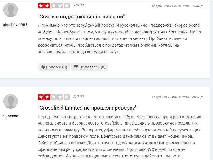 Отзывы о проекте Grossfield Limited