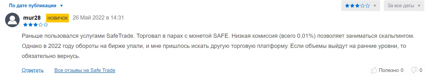 Отзывы о проекте SafeTrade